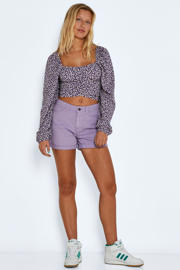 thumbnail: Paarse dames NOISY MAY gebloemde crop top van polyester met lange mouwen, vierkante hals en plooien