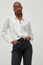 thumbnail: Witte dames VILA blouse van polyester met effen, lange mouwen, klassieke kraag, knoopsluiting en glimmend detail