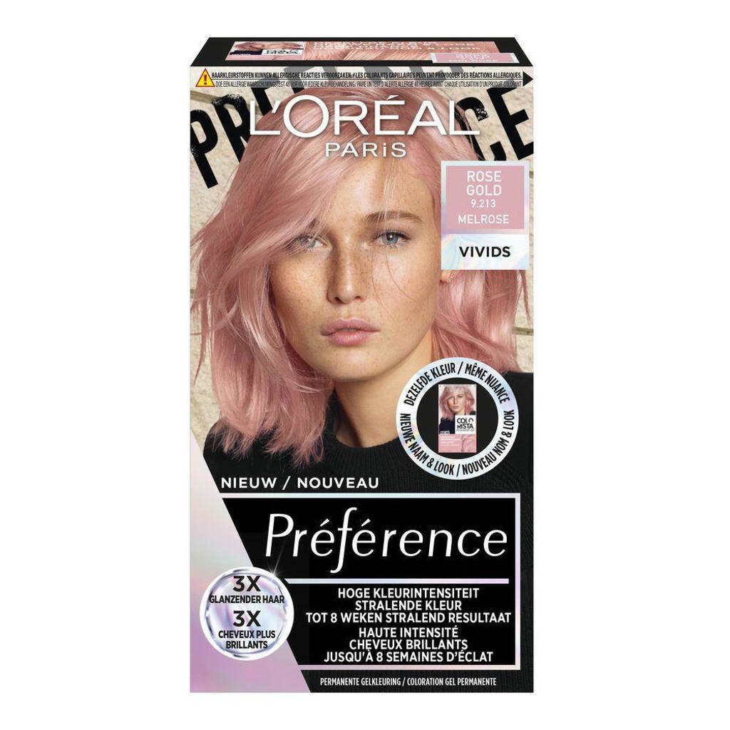 L'Oréal Paris Préférence Preference Vivids 9.213 - Rose Gold Melrose - Permanente Haarkleuring, 9.213 Rose Gold Melrose