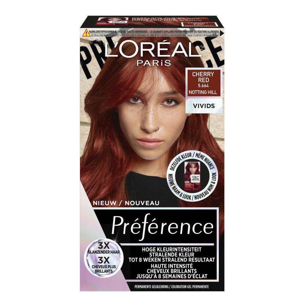 L'Oréal Paris Préférence Preference Vivids 5.664 - Cherry Red Notting Hill - Permanente Haarkleuring, 5.664 Cherry Red Notting Hill