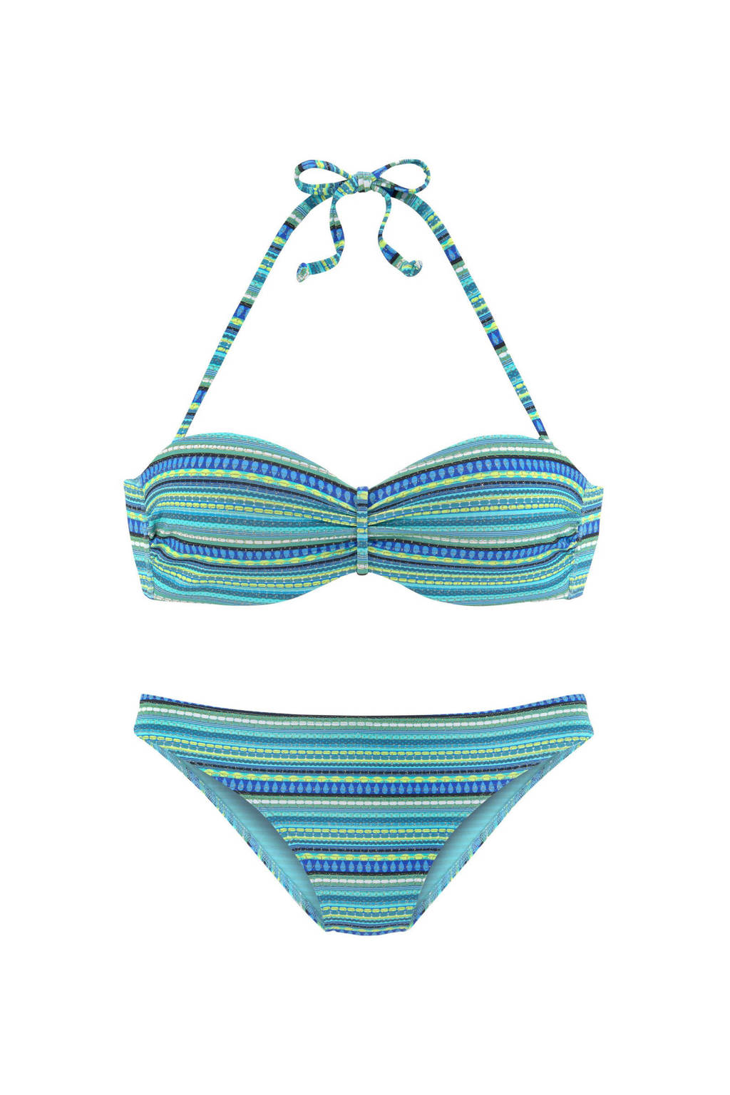 Lascana gestreepte strapless beugel bikini turquoise
