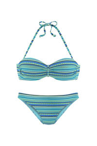 Lascana gestreepte strapless beugel bikini turquoise