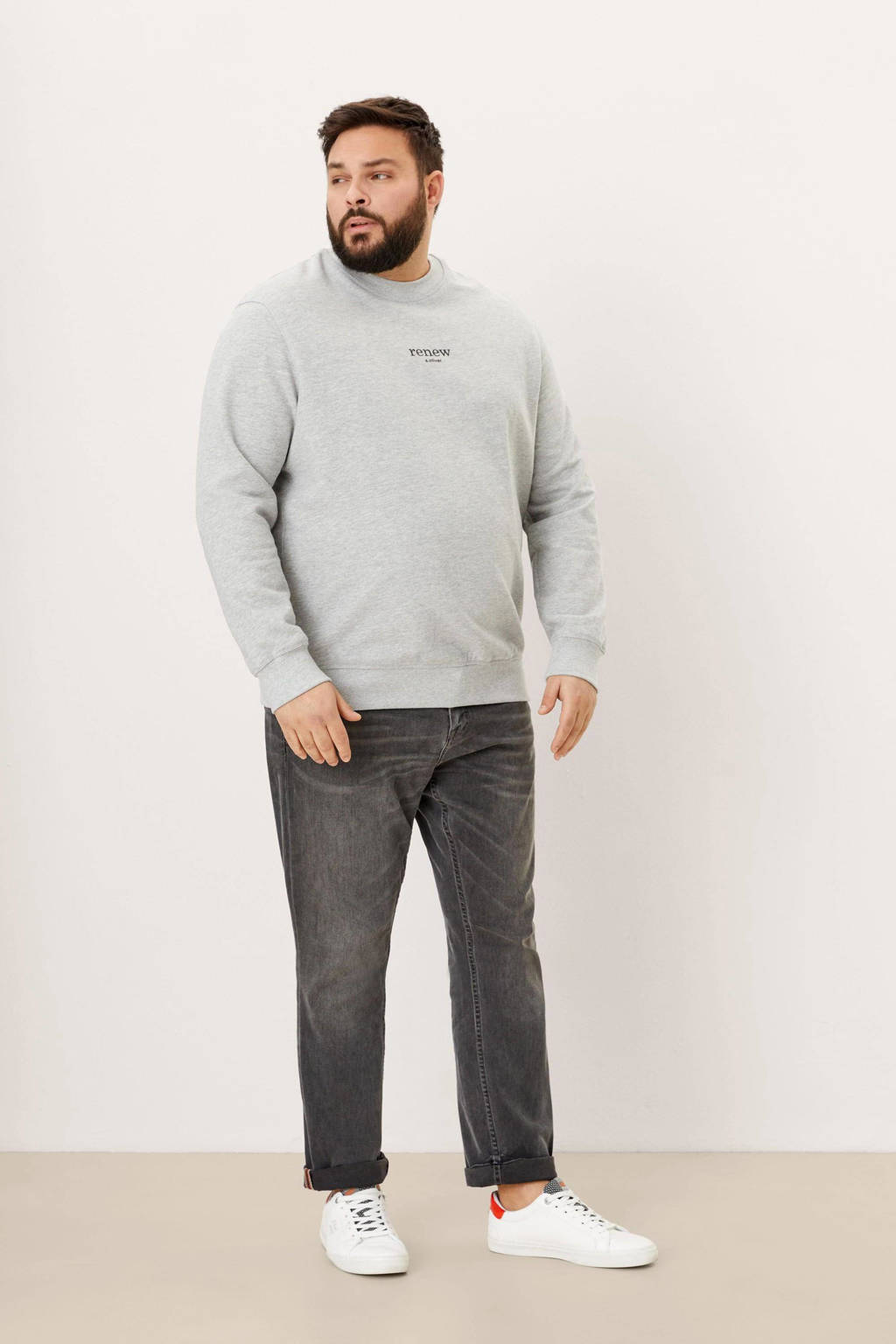 s.Oliver Big Size sweater Plus Size met tekst lichtgrijs