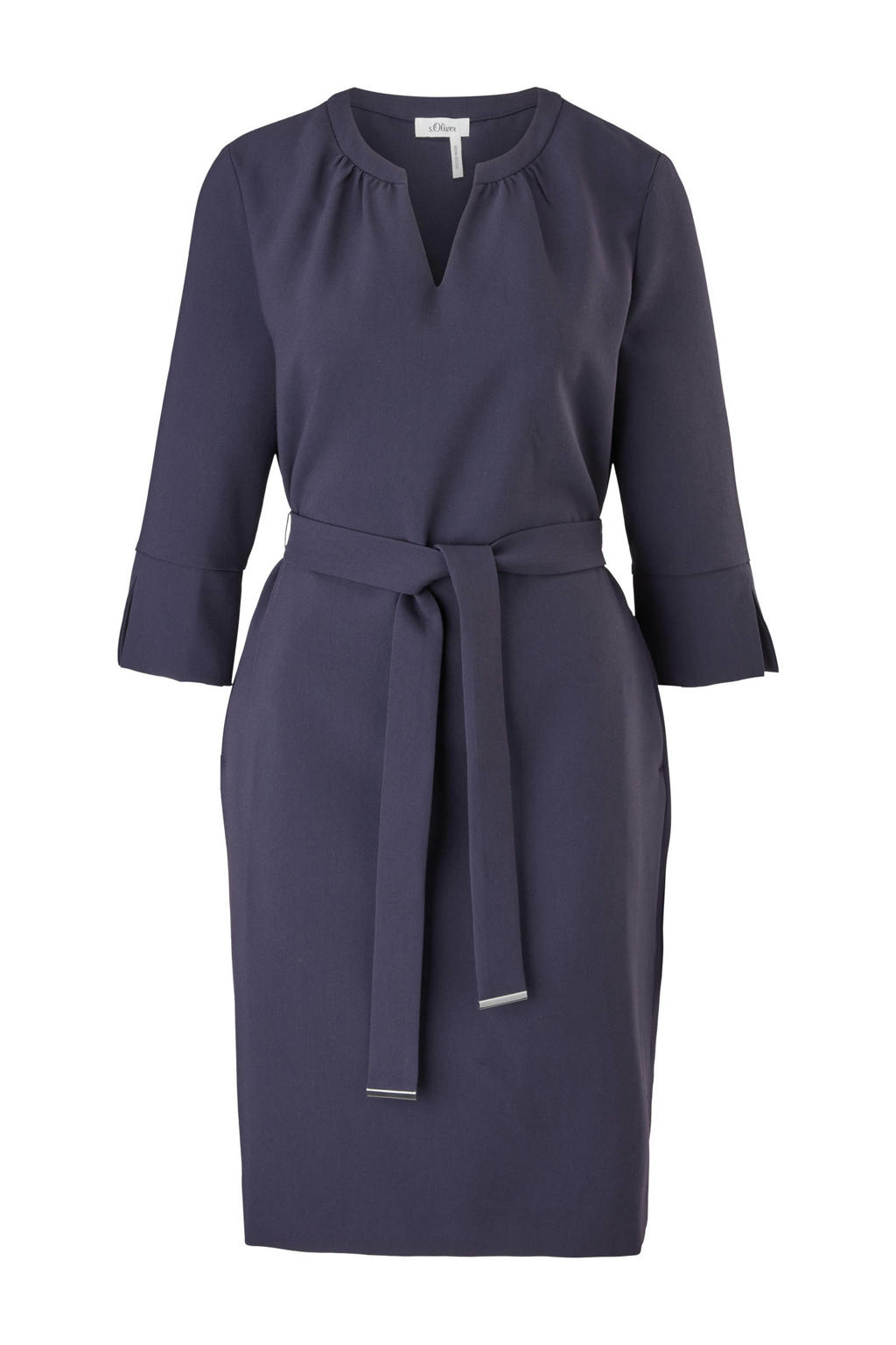 Marineblauwe dames s.Oliver BLACK LABEL jurk van polyester met driekwart mouwen en V-hals