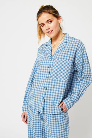 geruite pyjamatop Loyce blauw/wit
