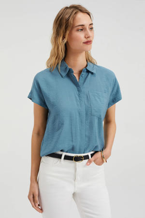 blouse met textuur blauw