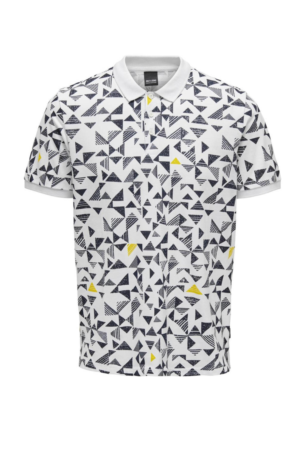 ONLY & SONS slim fit polo ONSTRIANGLE met all over print white
