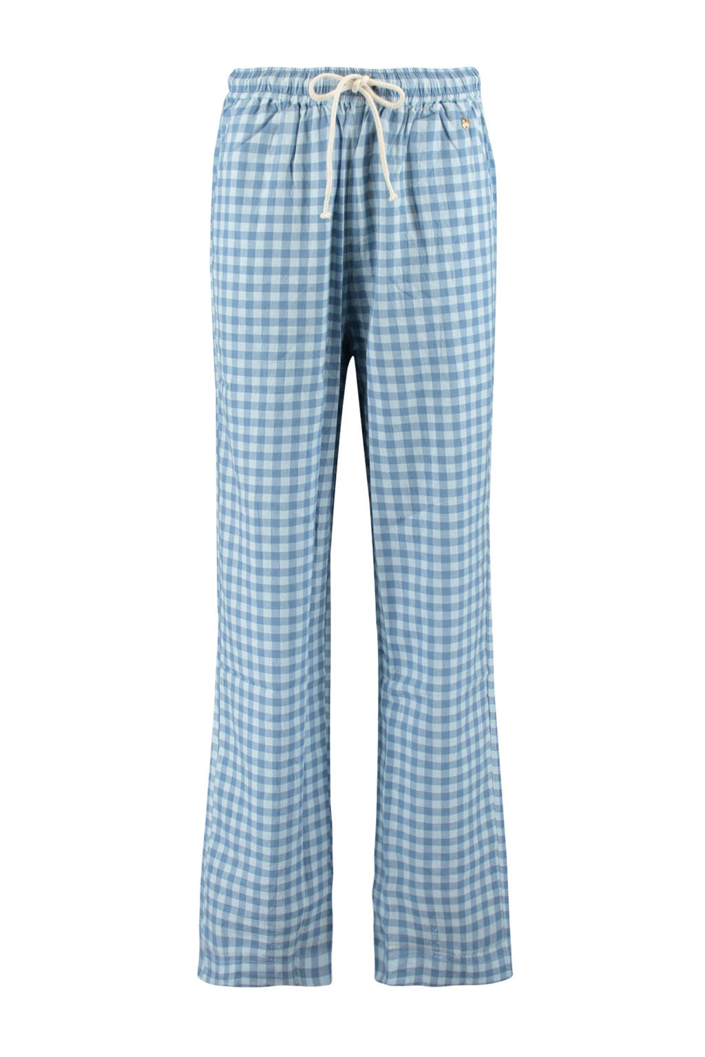 Blauw en witte dames geruite pyjamabroek Loyce van katoen met elastische tailleband met koord