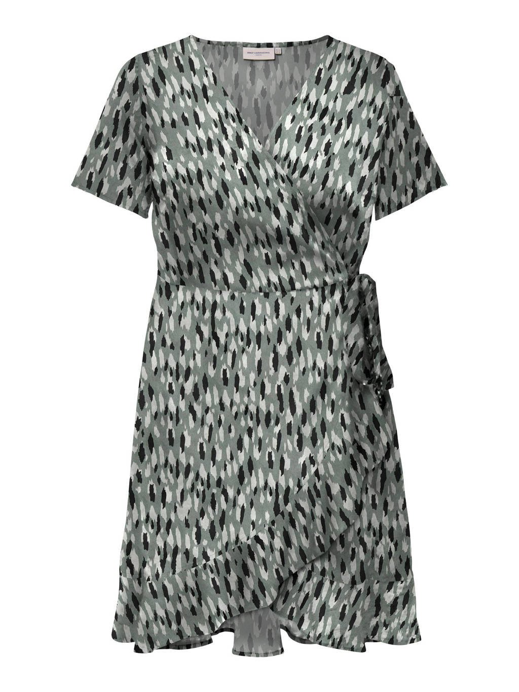 ONLY CARMAKOMA wikkeljurk CARNEWLIVIA met all over print en volant mintgroen/zwart/wit