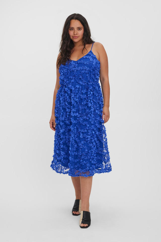 VERO MODA CURVE semi-transparante A-lijn jurk VMRAMONE met textuur blauw |  wehkamp