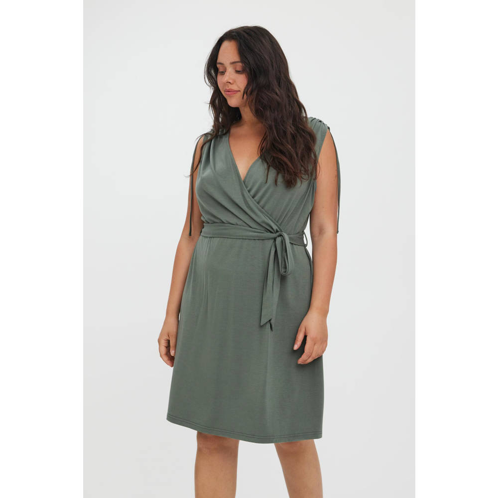 VERO MODA CURVE jurk VMAILA met ceintuur donkergroen