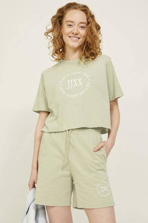 cropped T-shirt JXBROOK met printopdruk groen