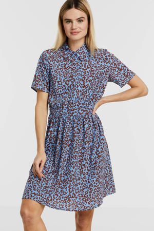 A-lijn jurk VISILLE met panterprint blauw/bruin
