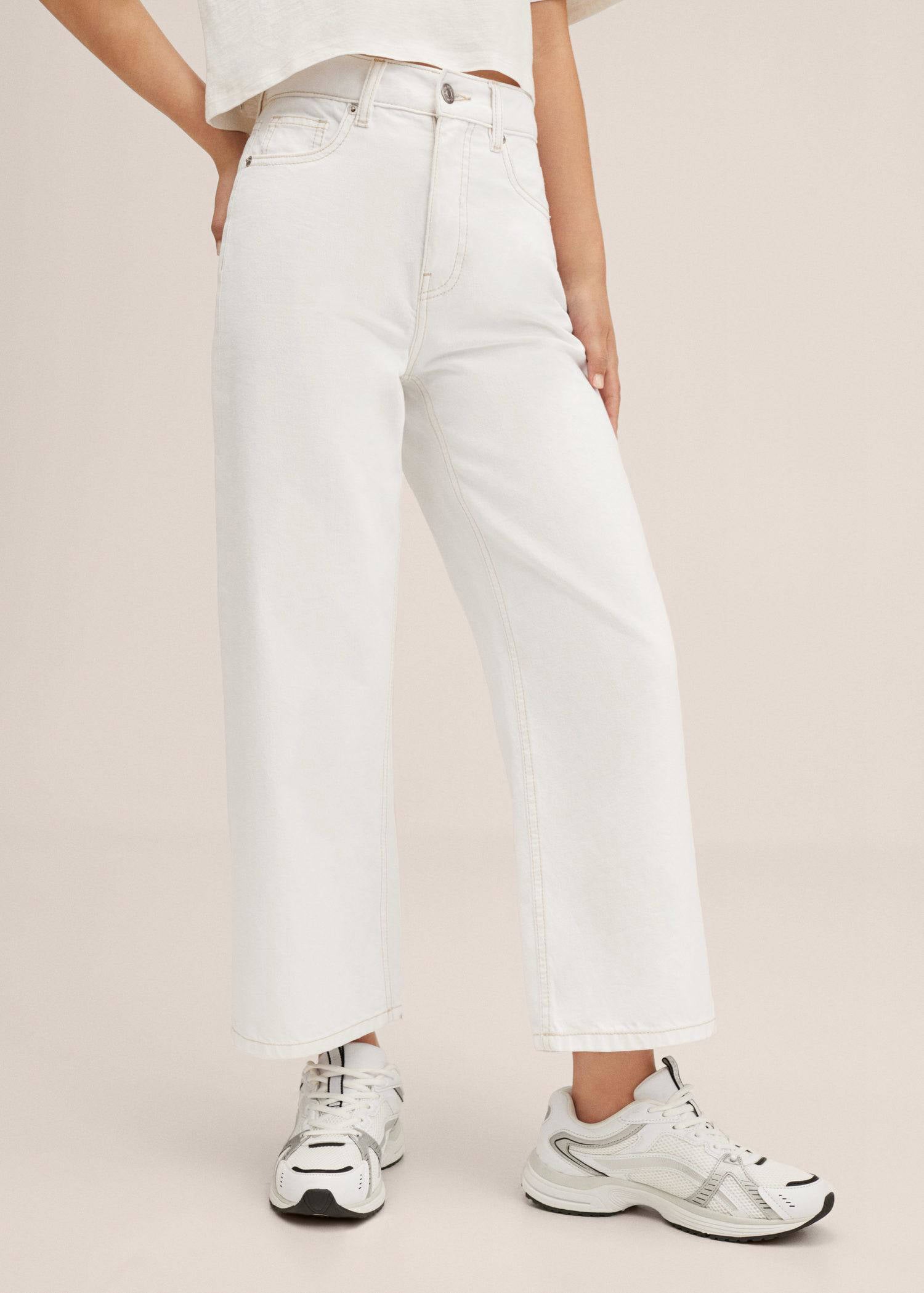 Mango Kids cropped high waist wide leg jeans wit | wehkamp