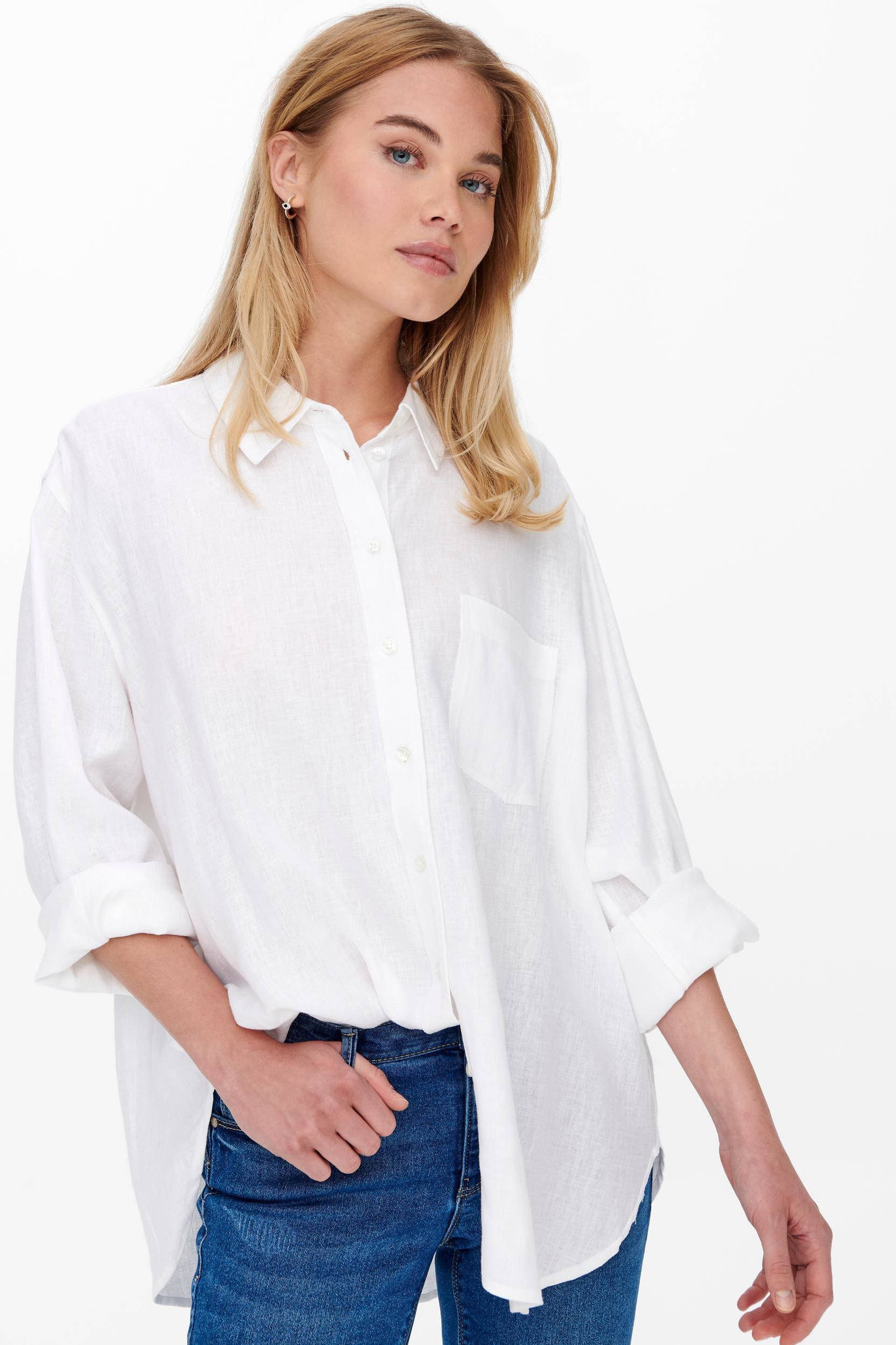 Hoerev Linnen blouse wit casual uitstraling Mode Blouses Linnen blouses 