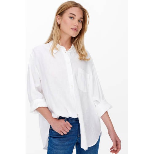 ONLY blouse met linnen ONLTOKYO wit afbeelding