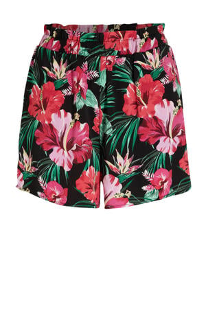 high waist straight fit korte broek ONLLINDA met all over print zwart/roze/groen