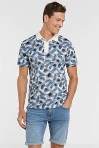 anytime polo met all over print ecru/blauw