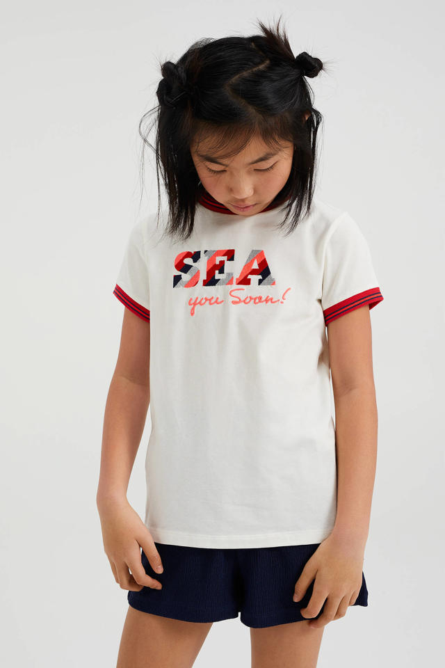 Archeoloog Meter Ongeschikt WE Fashion T-shirt met tekst wit/rood | wehkamp