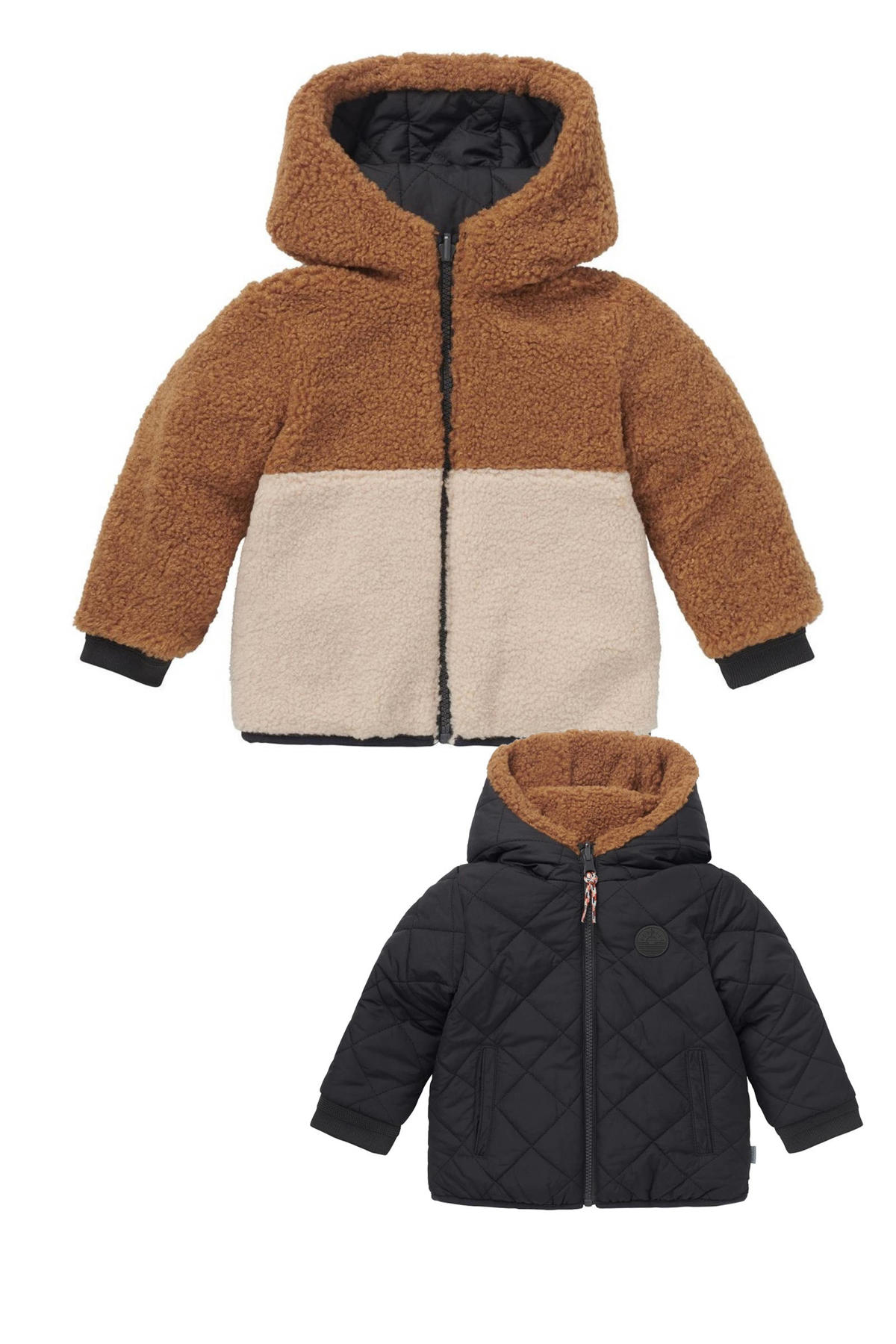 Narabar Identiteit voorzien Noppies baby reversible gewatteerde winterjas Jetmore  donkerblauw/beige/bruin | wehkamp