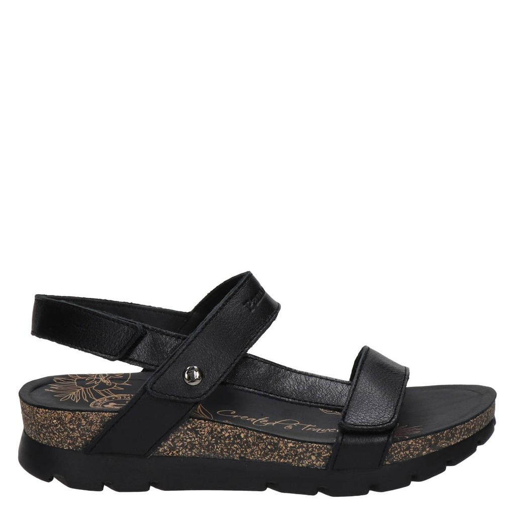 Zwarte dames Panama Jack leren sandalen met klittenband