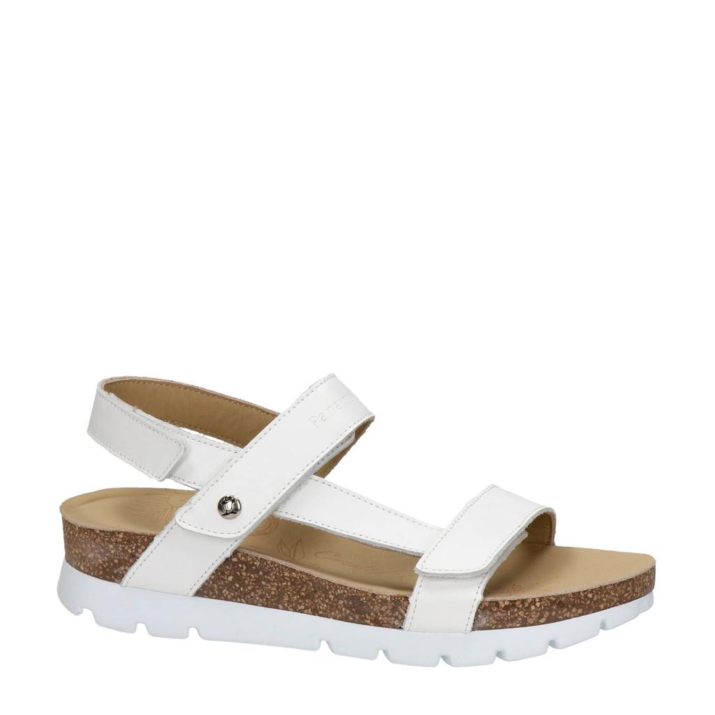 Witte dames Panama Jack Sally Basic leren sandalen met klittenband en effen
