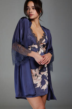 satijnlook kimono Lily met kant blauw