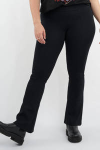 Zwarte dames MS Mode flared legging van viscose met high waist en elastische tailleband