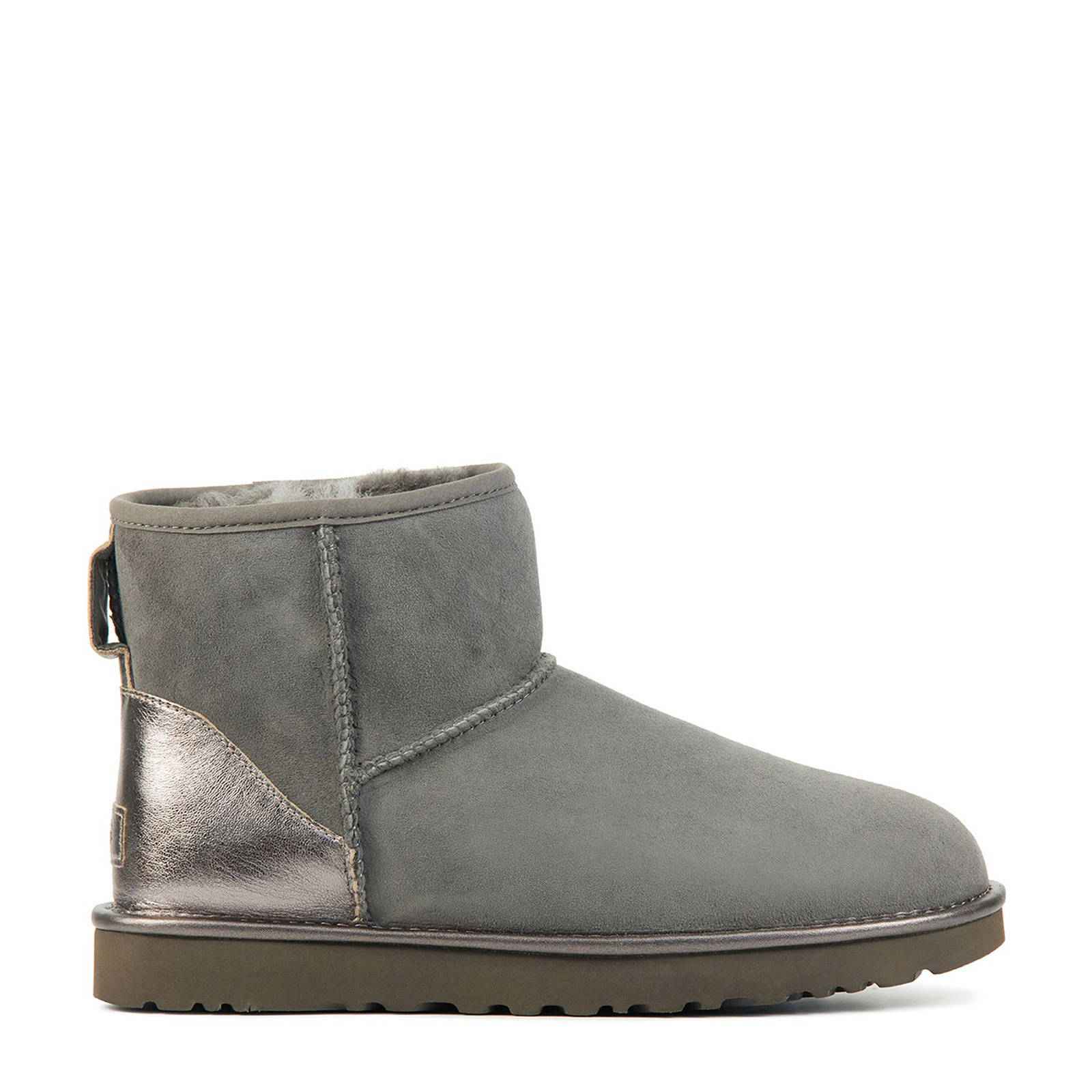 UGG Classic Mini Shine suède enkelboots grijs/metallic | wehkamp