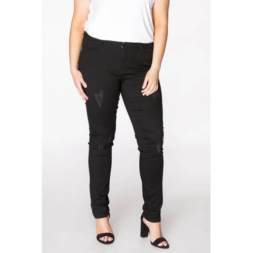 YOEK high waist skinny jeans met slijtage zwart afbeelding