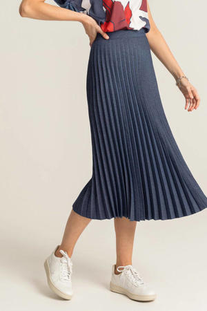 denim-look plissé rok donkerblauw