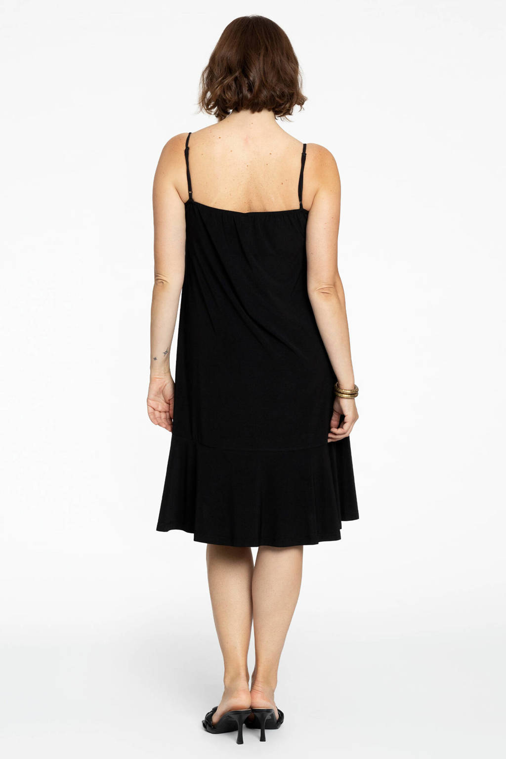 werkplaats gesponsord Australië Yoek A-lijn jurk van travelstof met spaghettibandjes en kant DOLCE zwart |  wehkamp