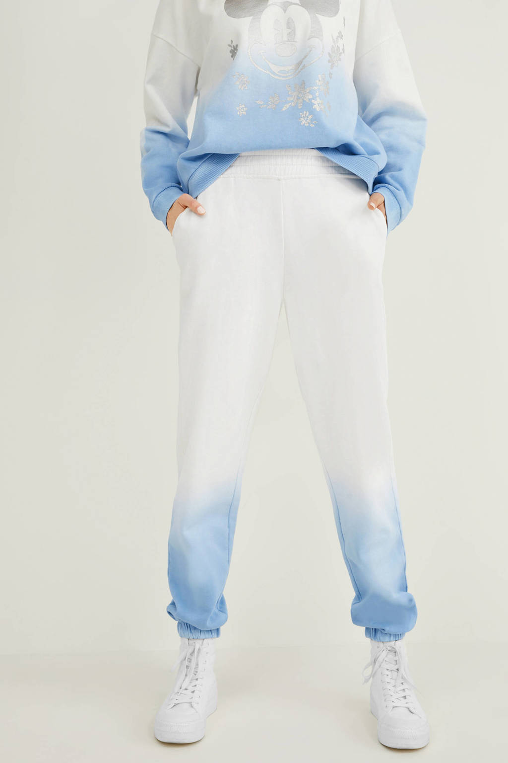 Wit en lichtblauwe dames Disney @ C&A dip-dyeregular fit Disney joggingbroek van katoen met elastische tailleband