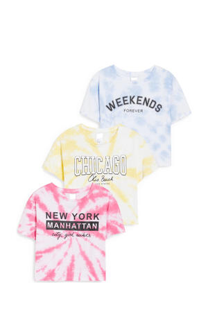 T-shirt - set van 3 roze/geel/blauw