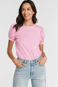 anytime T-shirt met pofmouwen roze