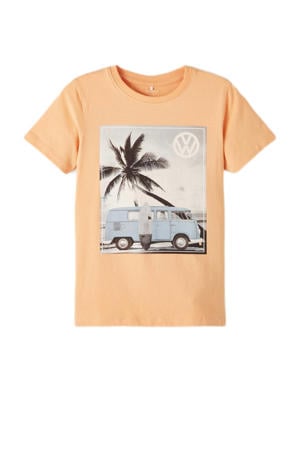 T-shirt NKMMOLIMO met printopdruk oranje