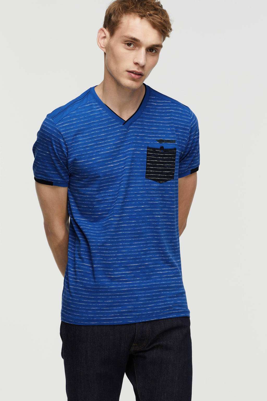 GABBIANO gemêleerd slim fit T-shirt blue