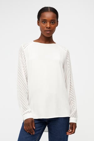 semi-transparante top OBJZOE met textuur wit