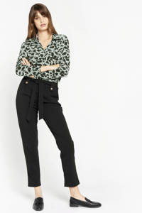 Mintgroen en zwarte dames LOLALIZA blouse van polyester met dierenprint, lange mouwen, klassieke kraag en knoopsluiting
