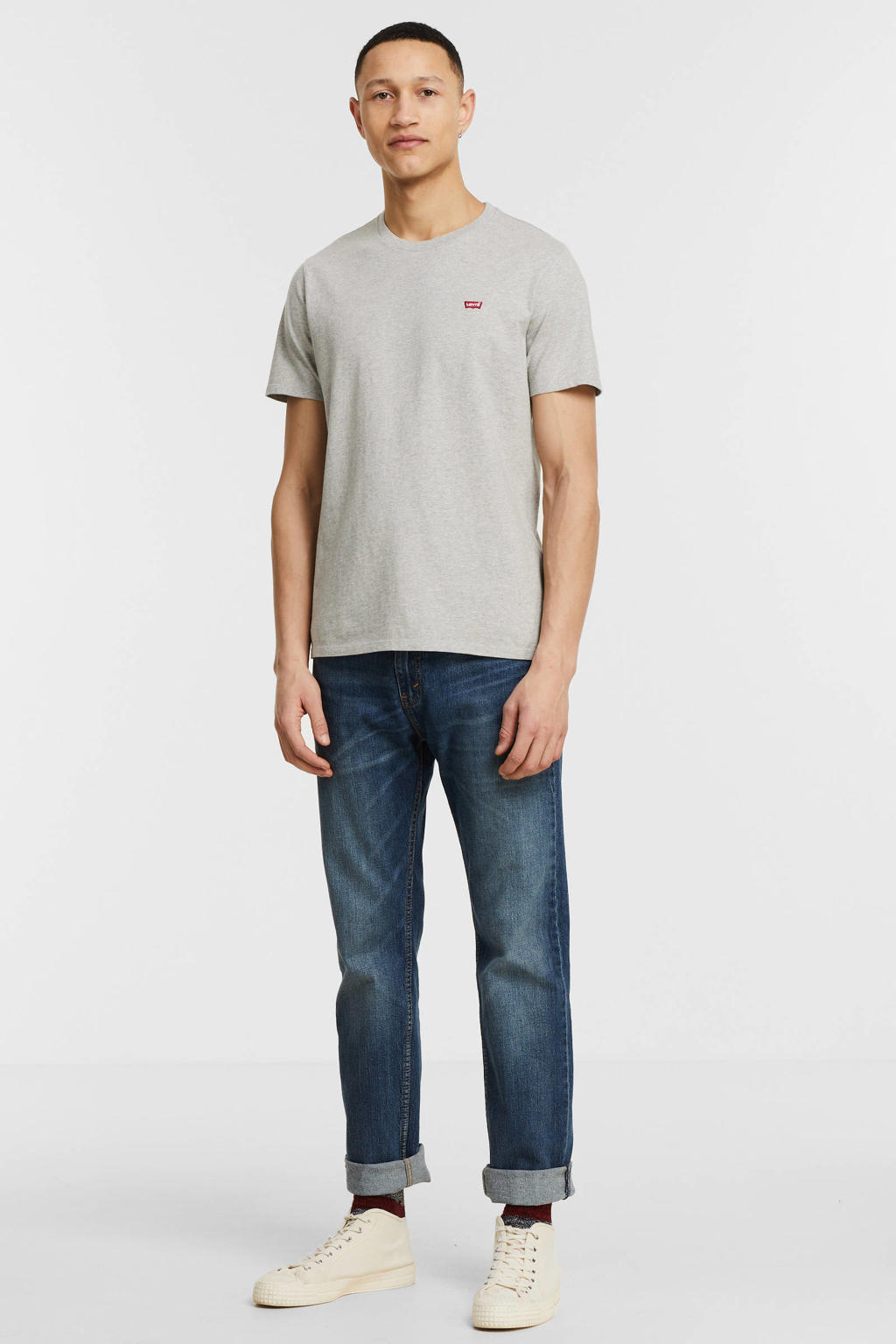 Grijze heren Levi's T-shirt original housemark van katoen met logo dessin, korte mouwen en ronde hals