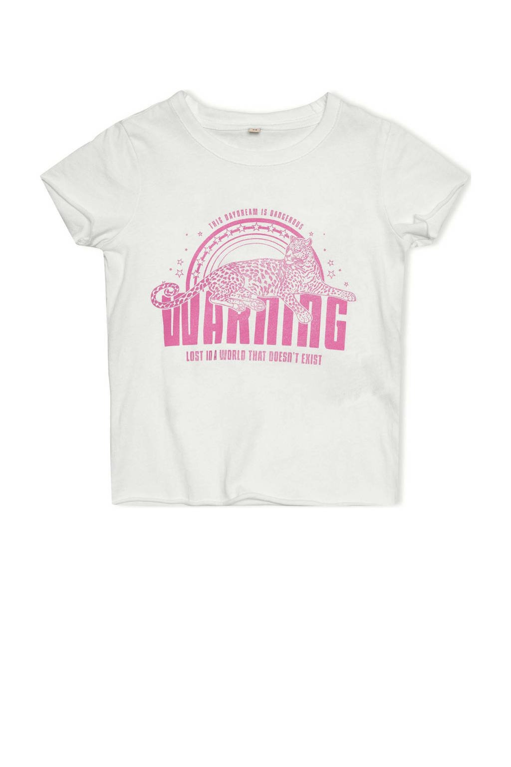 Wit en roze meisjes KIDS ONLY MINI T-shirt van katoen met printopdruk, korte mouwen en ronde hals