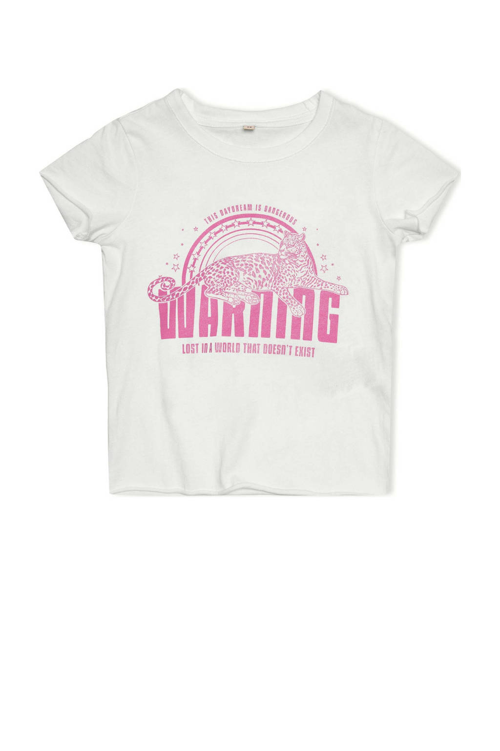 Wit en roze meisjes KIDS ONLY MINI T-shirt van katoen met printopdruk, korte mouwen en ronde hals