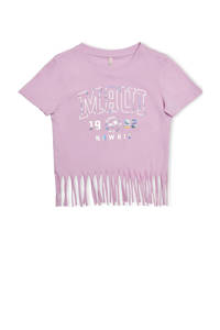KIDS ONLY MINI T-shirt KMGALISON met printopdruk en franjes roze