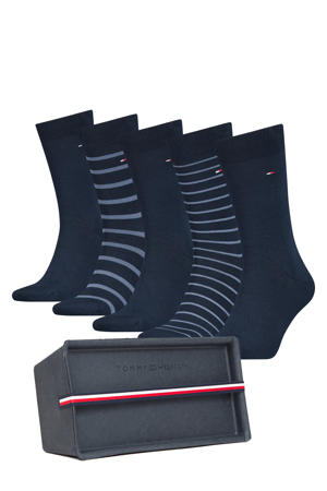 giftbox sokken met strepen - set van 5 donkerblauw