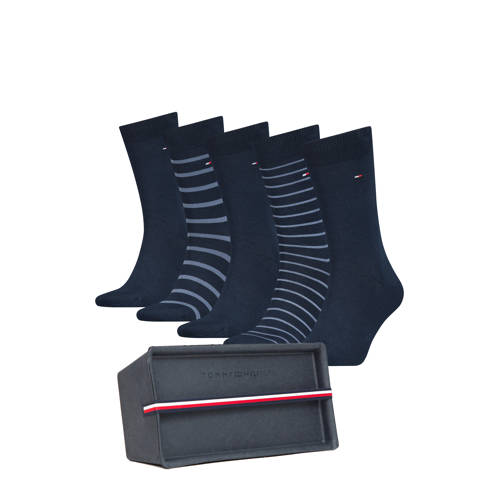 Tommy Hilfiger giftbox sokken met strepen - set van 5 donkerblauw