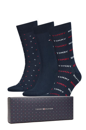 giftbox sokken met all-over print - set van 3 donkerblauw