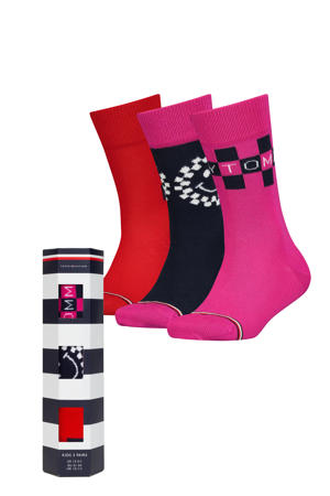 giftbox sokken met all-over print - set van 3 fuchsia