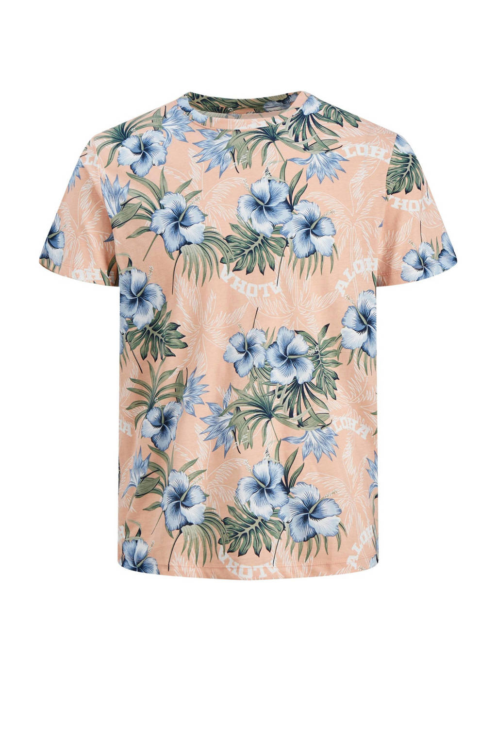 JACK & JONES JUNIOR T-shirt JORVENICE met bladprint zalm/multi