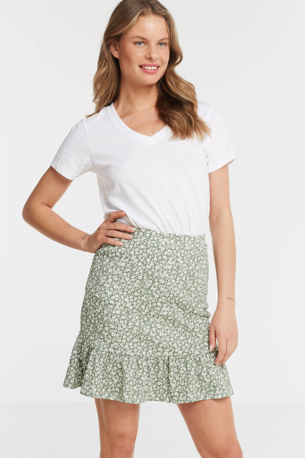 Multikleurige dames anytime Mini rok met bloemenprint gemaakt van polyester en met elastische tailleband