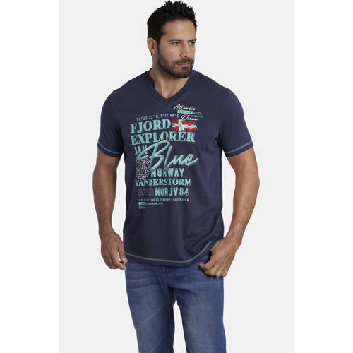 Jan Vanderstorm T-shirt NORDGER Plus Size met tekst donkerblauw afbeelding
